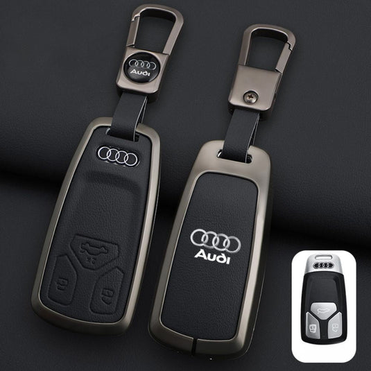 Audi Zinc Alloy + Leather Car Key Fob Case Cover For A4, A5, A6,A8, Q2, Q5, Q7