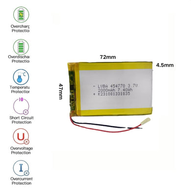 [PH2.0-JST Connector][454770] Universal 2000mAh 3.7V Rechargeable Li-Ion Lithium Polymer Battery - Polar Tech Australia