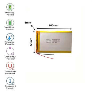 [PH2.0-JST Connector][5050100] Universal 5000mAh 3.7V Rechargeable Li-Ion Lithium Polymer Battery - Polar Tech Australia