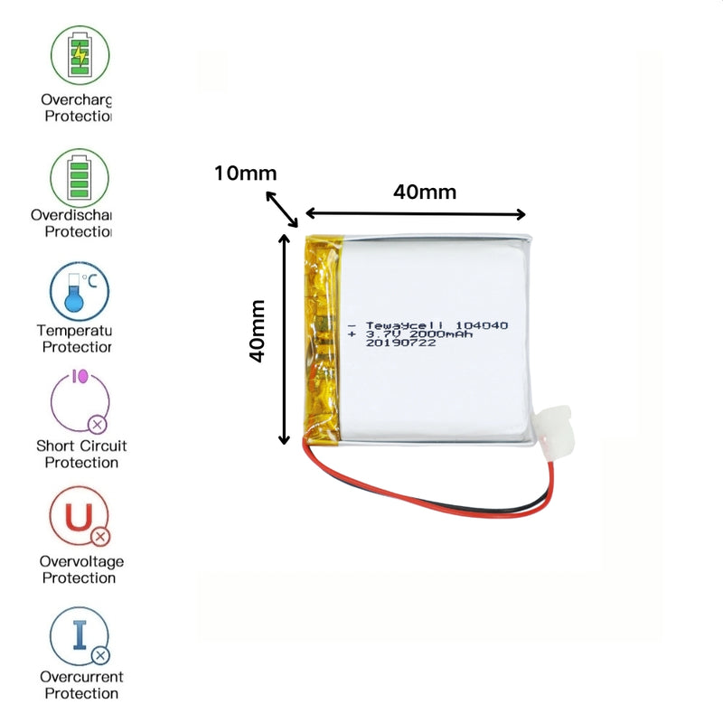 Load image into Gallery viewer, [PH2.0-JST Connector][104040] Universal 2000mAh 3.7V Rechargeable Li-Ion Lithium Polymer Battery - Polar Tech Australia
