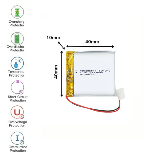 [PH2.0-JST Connector][104040] Universal 2000mAh 3.7V Rechargeable Li-Ion Lithium Polymer Battery - Polar Tech Australia
