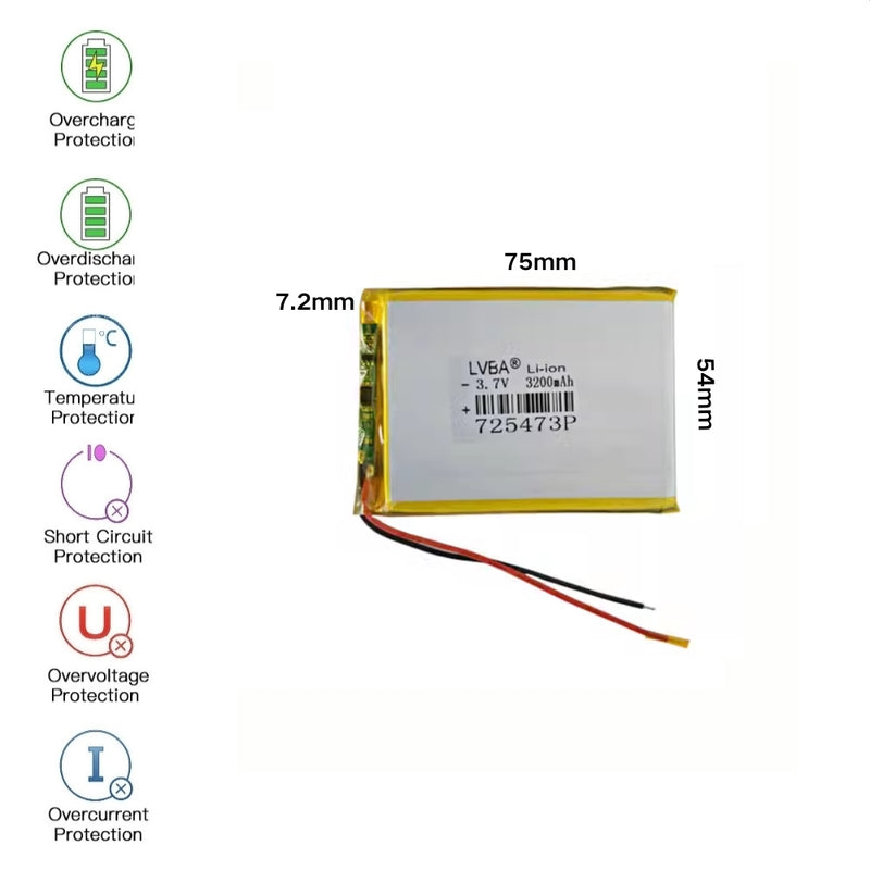Load image into Gallery viewer, [PH2.0-JST Connector][725473] Universal 3200mAh 3.7V Rechargeable Li-Ion Lithium Polymer Battery - Polar Tech Australia
