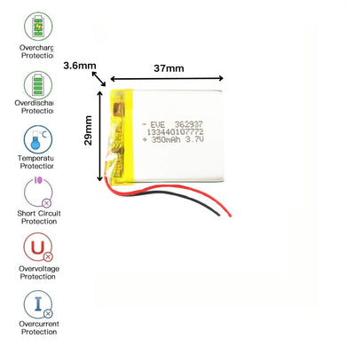 [PH2.0-JST Connector][362937] Universal 350mAh 3.7V Rechargeable Li-Ion Lithium Polymer Battery - Polar Tech Australia