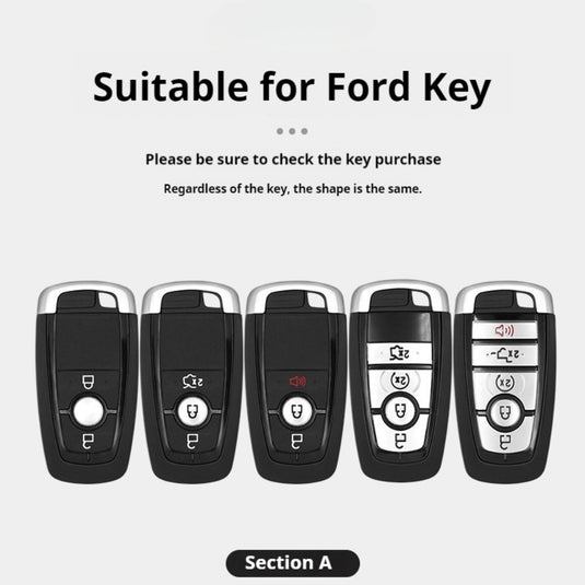 Ford Alloy + Leather Protection Car Key Fob Case Cover For Ranger, Wildtrak, Everest, Explorer, Ecosport, Edge, Escape, Focus, Fiesta, Mustang