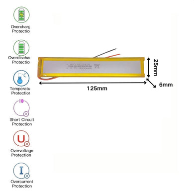 [PH2.0-JST Connector][6025125] Universal 3000mAh 3.7V Rechargeable Li-Ion Lithium Polymer Battery - Polar Tech Australia