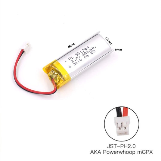 [PH2.0-JST Connector][901744] Universal 680mAh 3.7V Rechargeable Li-Ion Lithium Polymer Battery - Polar Tech Australia