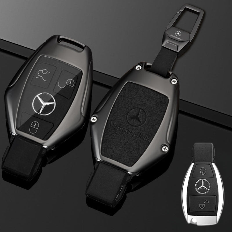 Load image into Gallery viewer, Mercedes Benz Alloy + Leather Protection Car Key Fob Case Cover For Benz A, B, C, E, S, G-Class, GLA, GLB, GLC, GLE, GLS, CLA, CLS, EQC - Polar Tech Australia
