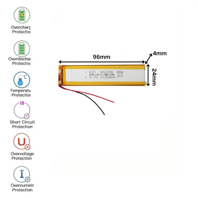 [PH2.0-JST Connector][402496] Universal 1100mAh 3.7V Rechargeable Li-Ion Lithium Polymer Battery - Polar Tech Australia