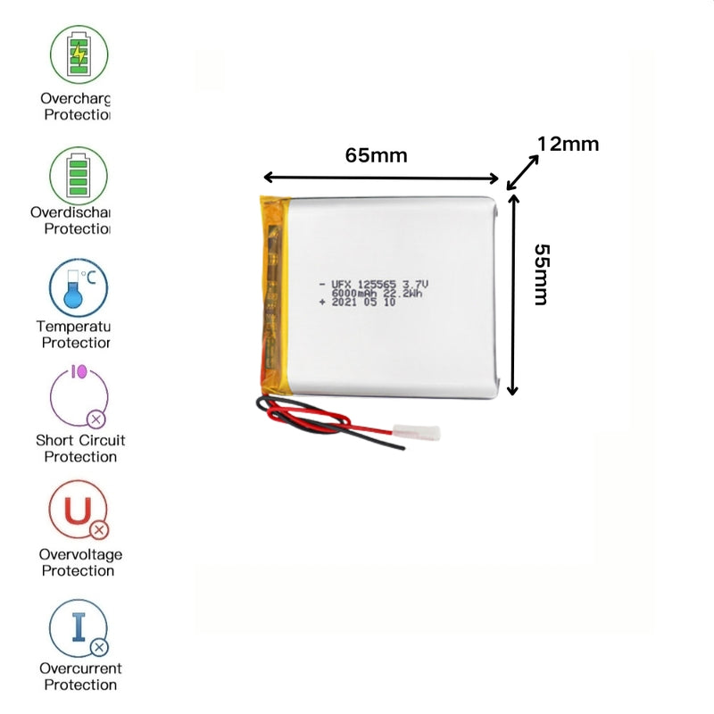 Load image into Gallery viewer, [PH2.0-JST Connector][125565] Universal 6000mAh 3.7V Rechargeable Li-Ion Lithium Polymer Battery - Polar Tech Australia
