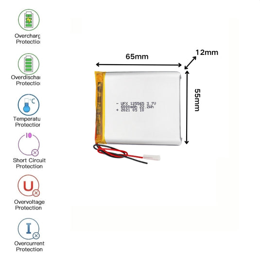 [PH2.0-JST Connector][125565] Universal 6000mAh 3.7V Rechargeable Li-Ion Lithium Polymer Battery - Polar Tech Australia