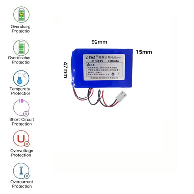 [PH2.0-JST Connector][154790] Universal 2200mAh 12V Rechargeable Li-Ion Lithium Polymer Battery - Polar Tech Australia