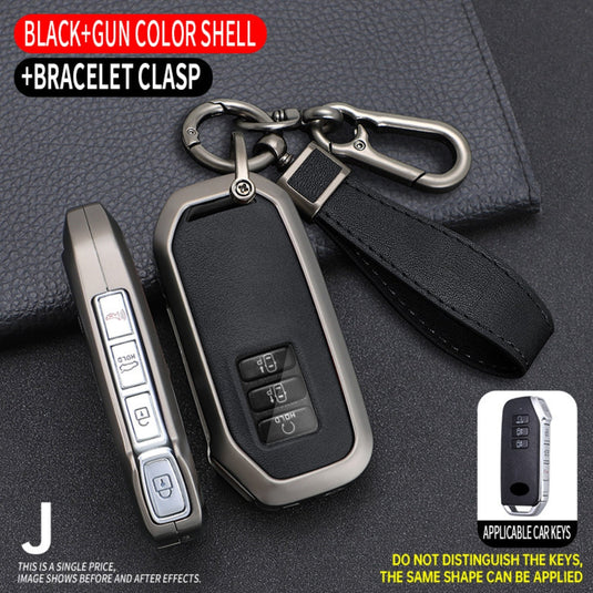 Kia Zinc Alloy + Leather Car Key Fob Cover Case For Sportage, Ray, Sorento, Soul, Telluride, Cerato, K5, K8