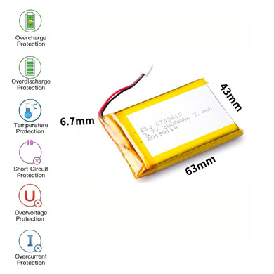 [PH2.0-JST Connector][604060] Universal 2000mAh 3.7V Rechargeable Li-Ion Lithium Polymer Battery - Polar Tech Australia