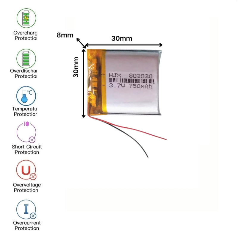 Load image into Gallery viewer, [PH2.0-JST Connector][803030] Universal 750mAh 3.7V Rechargeable Li-Ion Lithium Polymer Battery - Polar Tech Australia
