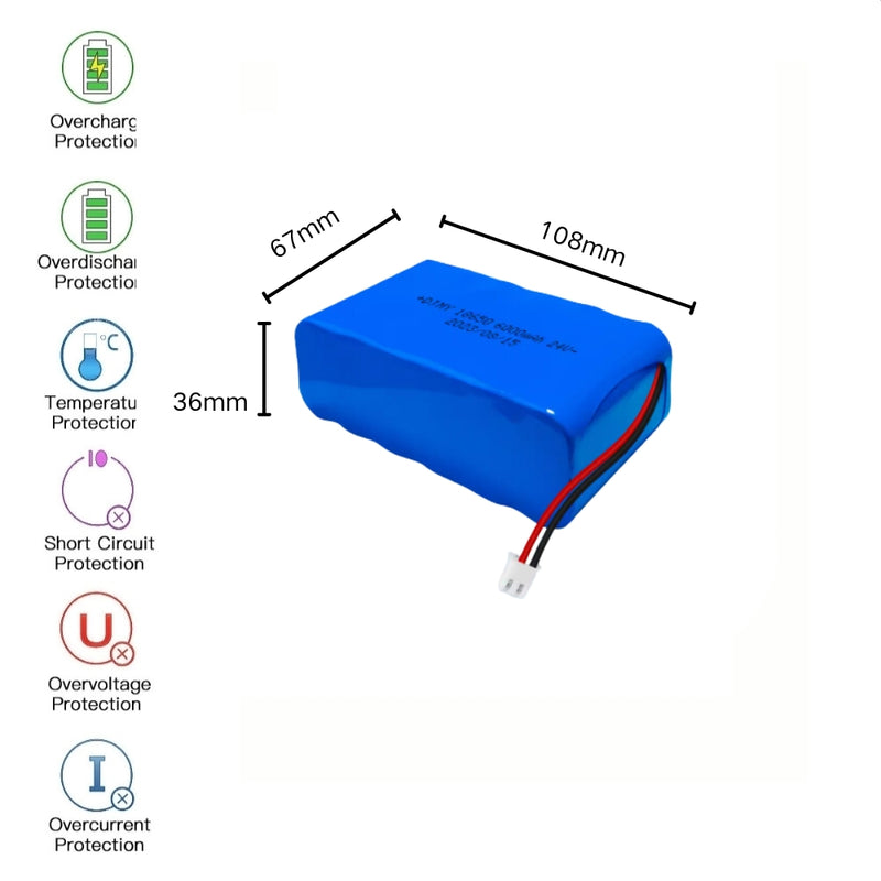 Cargue la imagen en el visor de la galería, [PH2.0-JST Connector][18650] Universal 6000mAh 24V Rechargeable Li-Ion Lithium Polymer Battery - Polar Tech Australia
