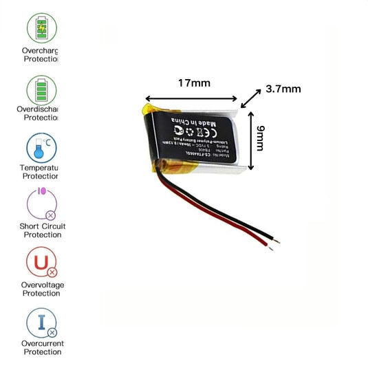 [PH2.0-JST Connector][370917] Universal 38mAh 3.7V Rechargeable Li-Ion Lithium Polymer Battery - Polar Tech Australia
