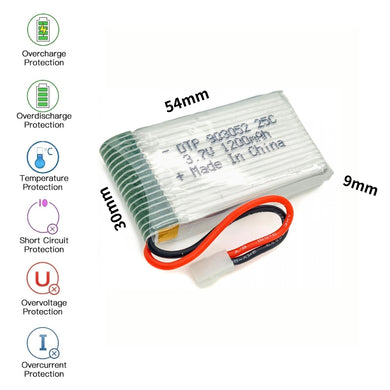 [PH2.0-JST Connector][903052] Universal 1200mAh 3.7V Rechargeable Li-Ion Lithium Polymer Battery - Polar Tech Australia