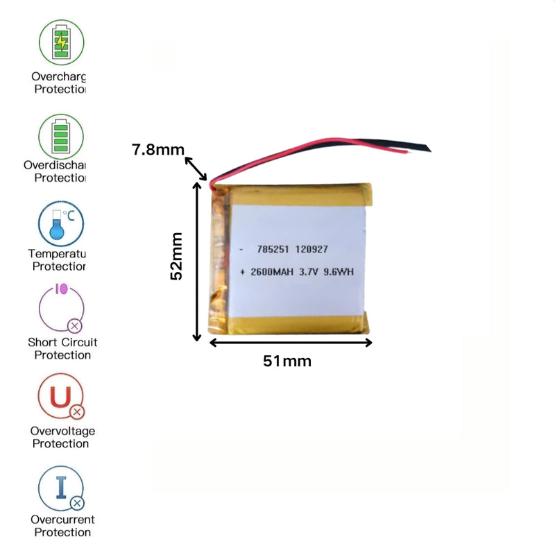 Load image into Gallery viewer, [PH2.0-JST Connector][785251] Universal 2600mAh 3.7V Rechargeable Li-Ion Lithium Polymer Battery - Polar Tech Australia
