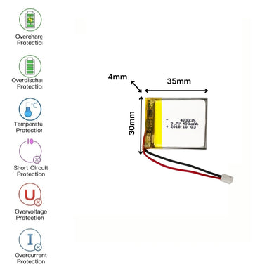 [PH2.0-JST Connector][403035] Universal 400mAh 3.7V Rechargeable Li-Ion Lithium Polymer Battery - Polar Tech Australia