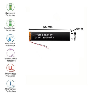 [PH2.0-JST Connector][6030127] Universal 3000mAh 3.7V Rechargeable Li-Ion Lithium Polymer Battery - Polar Tech Australia