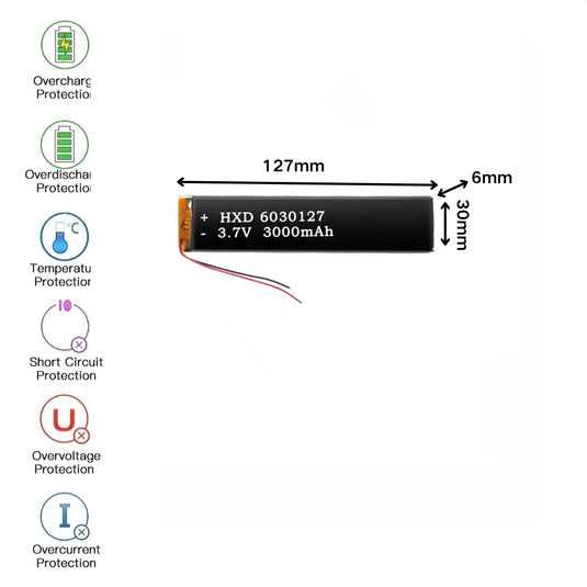 [PH2.0-JST Connector][6030127] Universal 3000mAh 3.7V Rechargeable Li-Ion Lithium Polymer Battery - Polar Tech Australia