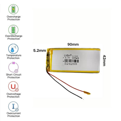 [PH2.0-JST Connector][524288] Universal 2000mAh 3.7V Rechargeable Li-Ion Lithium Polymer Battery - Polar Tech Australia