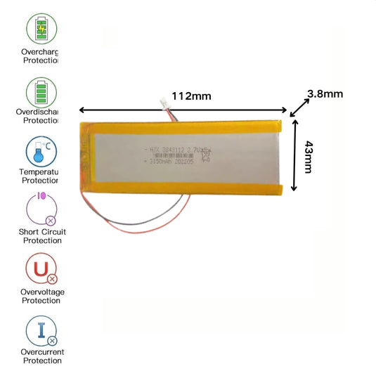 [PH2.0-JST Connector][3843112] Universal 3150mAh 3.7V Rechargeable Li-Ion Lithium Polymer Battery - Polar Tech Australia