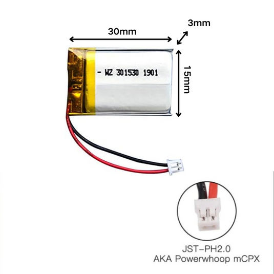 [PH2.0-JST Connector][301530] Universal 120mAh 3.7V Rechargeable Li-Ion Lithium Polymer Battery