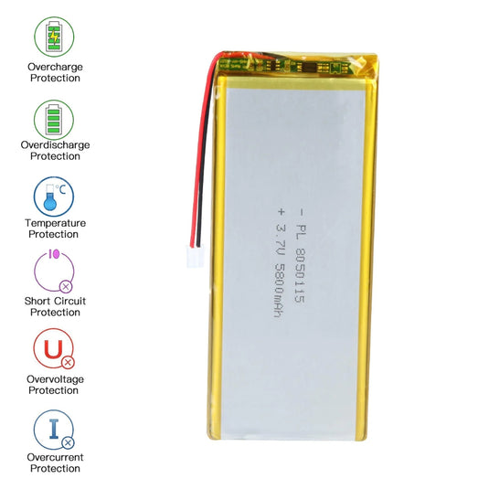 [PH2.0-JST Connector][8050115] Universal 5800mAh 3.7V Rechargeable Li-Ion Lithium Polymer Battery - Polar Tech Australia