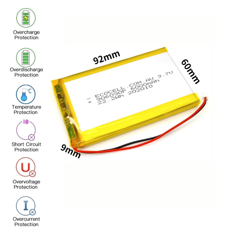 Load image into Gallery viewer, [PH2.0-JST Connector][906090] Universal 6000mAh 3.7V Rechargeable Li-Ion Lithium Polymer Battery - Polar Tech Australia
