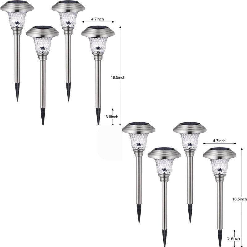 Chargez l&#39;image dans la visionneuse de la galerie, 4 Pack Solar Pathway Lights Warm yellow + Bright White Outdoor Garden Stake Glass LED Stainless Steel Waterproof Landscape Path Lighting for Yard Walkway Driveway Outside Silver - Polar Tech Australia
