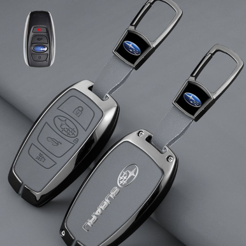 Load image into Gallery viewer, Subaru Full Metal  Coverage + PU Leather Car Key Fob Case Cover For Outback, Forester, Impreza, WRX, XV, Crosstrek, Legacy - Polar Tech Australia
