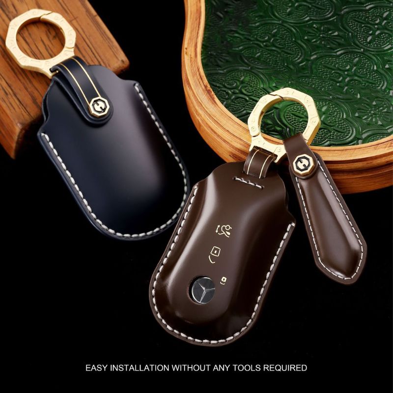 Load image into Gallery viewer, Mercedes Benz Genuine Leather Protection Car Key Fob Case Cover For Benz A, C, E, S-Class, GLC, GLE, GLS, GLS, EQC, EQS - Polar Tech Australia
