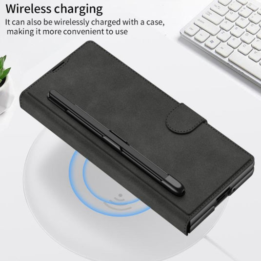 Samsung Galaxy Z Fold7 5G - GKK Integrated Armor Flip Leather Case with Pen Slot, Stylus Not Included