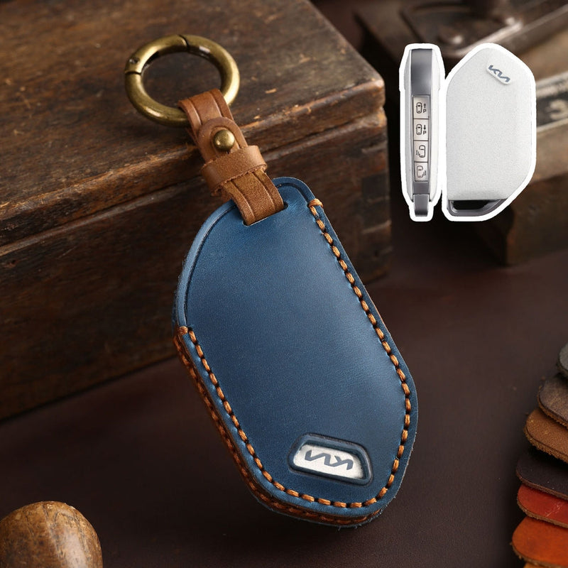 Chargez l&#39;image dans la visionneuse de la galerie, Kia Handcrafted Genuine Leather Car Key Protective Fob Cover Case For Carnival, Ev9, Picanto, Gt Line
