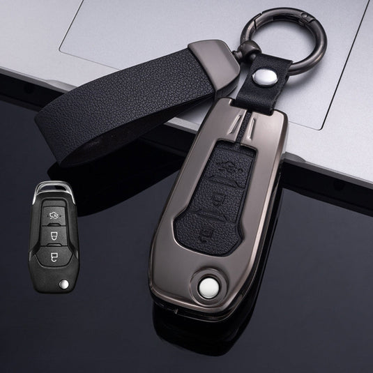 Ford Zinc Alloy Leather Folding Car Key Fob Case Cover For Ranger, Mustang, Everest, Escape, Puma, Transit, Focus, Fiesta, Ranger Raptor, Mondeo