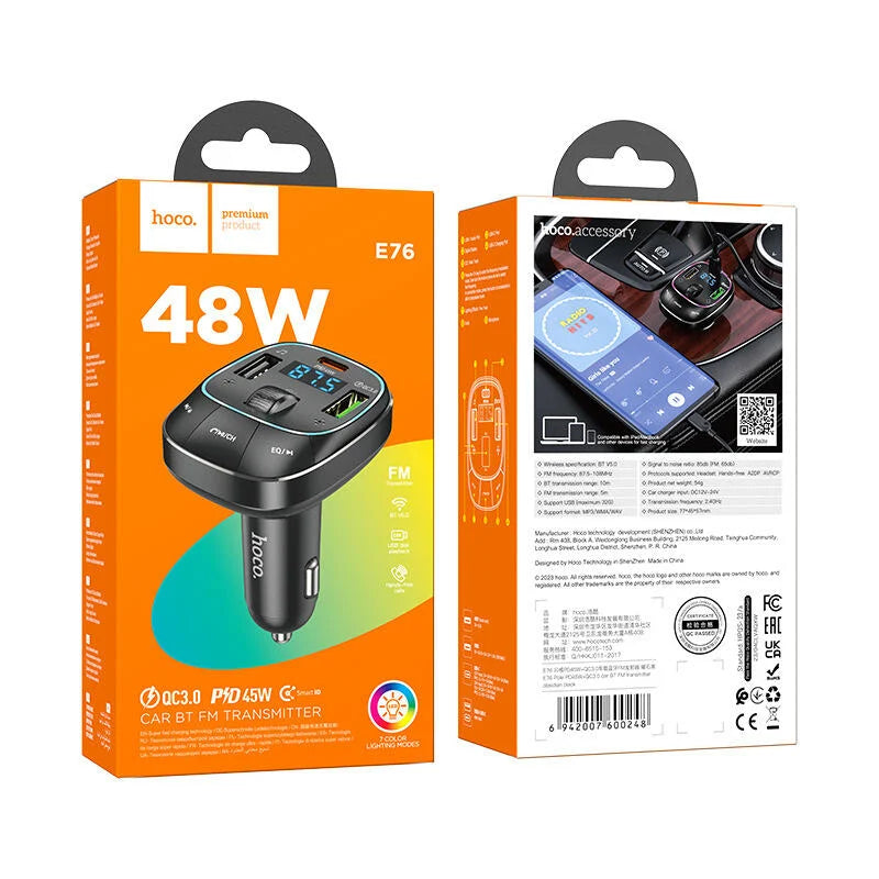 Chargez l&#39;image dans la visionneuse de la galerie, [E76] HOCO 45W Dual Port PD 30W + USB Port QC 3.0 18W Car Charging Adapter With FM Transmitter - Polar Tech Australia
