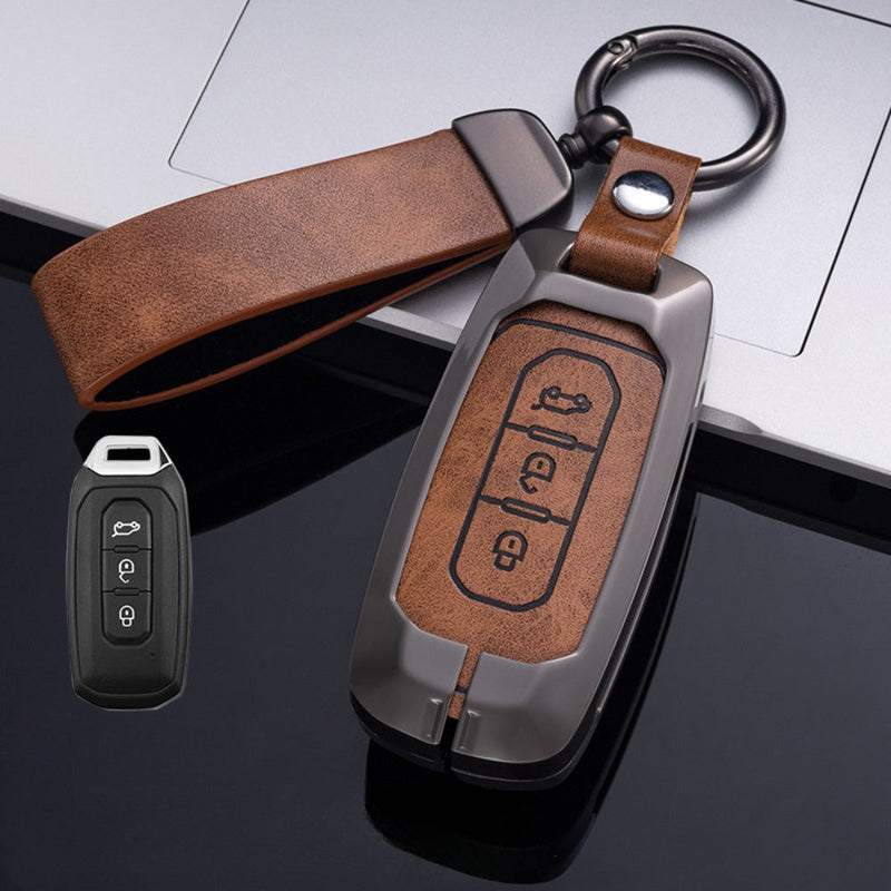 Load image into Gallery viewer, Ford Zinc Alloy Leather Folding Car Key Fob Case Cover For Ranger, Mustang, Everest, Escape, Puma, Transit, Focus, Fiesta, Ranger Raptor, Mondeo
