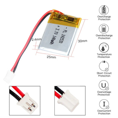 [PH2.0-JST Connector][242530] Universal 140mAh 3.7V Rechargeable Li-Ion Lithium Polymer Battery - Polar Tech Australia