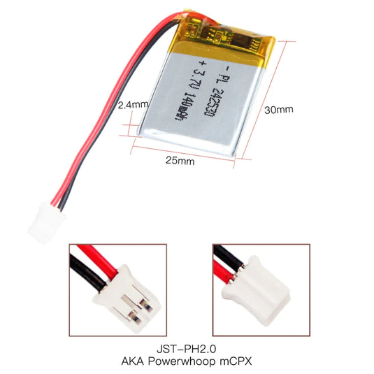 [PH2.0-JST Connector][242530] Universal 140mAh 3.7V Rechargeable Li-Ion Lithium Polymer Battery - Polar Tech Australia