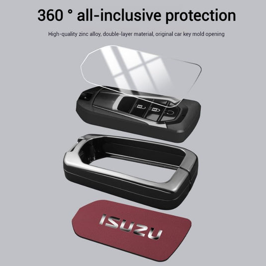 Isuzu Zinc Alloy PU Leather Car Key Fob Case Cover For D-MAX, MUX