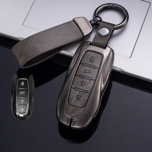 Ford Zinc Alloy Leather Folding Car Key Fob Case Cover For Ranger, Mustang, Everest, Escape, Puma, Transit, Focus, Fiesta, Ranger Raptor, Mondeo