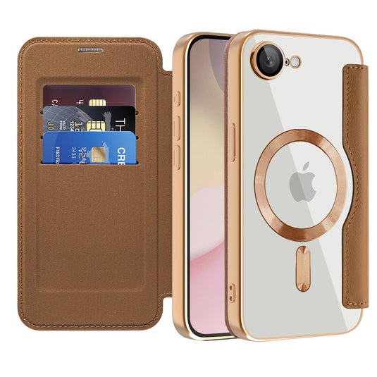 [Magsafe Compatible][With Card Slot] Apple iPhone 16e Golden Shield Magnetic Flip Leather Case - Polar Tech Australia