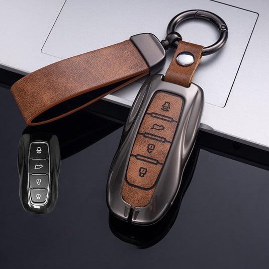 Ford Zinc Alloy Leather Folding Car Key Fob Case Cover For Ranger, Mustang, Everest, Escape, Puma, Transit, Focus, Fiesta, Ranger Raptor, Mondeo