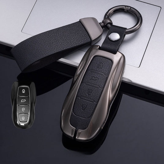 Ford Zinc Alloy Leather Folding Car Key Fob Case Cover For Ranger, Mustang, Everest, Escape, Puma, Transit, Focus, Fiesta, Ranger Raptor, Mondeo
