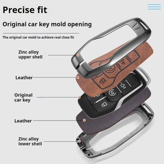 Ford Zinc Alloy Leather Folding Car Key Fob Case Cover For Ranger, Mustang, Everest, Escape, Puma, Transit, Focus, Fiesta, Ranger Raptor, Mondeo