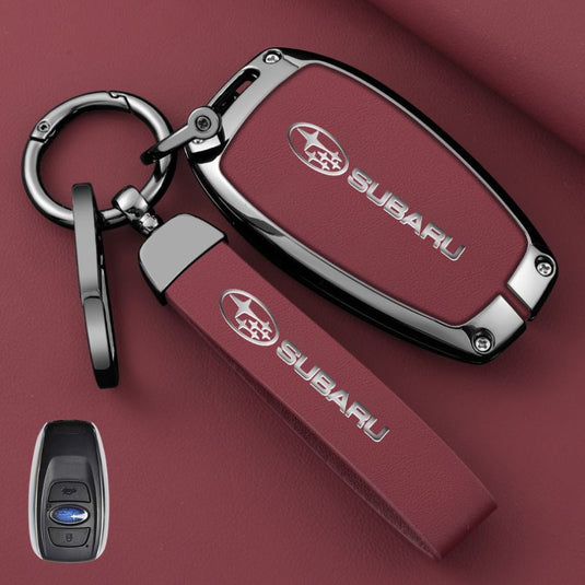 Subaru Full Metal  Coverage + PU Leather Car Key Fob Case Cover For Outback, Forester, Impreza, WRX, XV, Crosstrek, Legacy - Polar Tech Australia