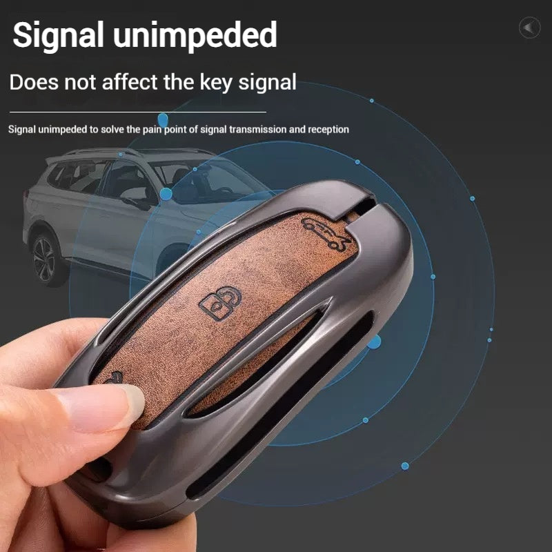 Cargue la imagen en el visor de la galería, Tesla Metal + PU Leather Smart Car Key Fob Case for Model 3, S, Y, X
