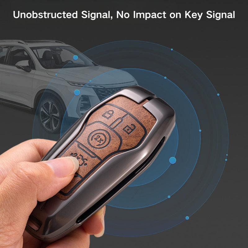 Load image into Gallery viewer, Ford Zinc Alloy Leather Folding Car Key Fob Case Cover For Ranger, Mustang, Everest, Escape, Puma, Transit, Focus, Fiesta, Ranger Raptor, Mondeo

