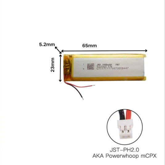 [PH2.0-JST Connector][522365] Universal 1000mAh 3.7V Rechargeable Li-Ion Lithium Polymer Battery - Polar Tech Australia